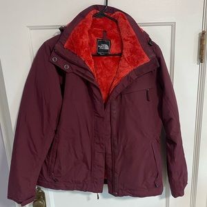 Maroon North Face Ski Jacket with red fur lining